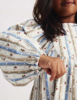 Pruhované šaty s květinovým motivem z čisté bavlny (1–8 let)