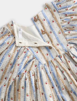 Pruhované šaty s květinovým motivem z čisté bavlny (1–8 let)