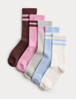 5pk Cotton Rich Ribbed Striped Socks (6 Small - 7 Large)