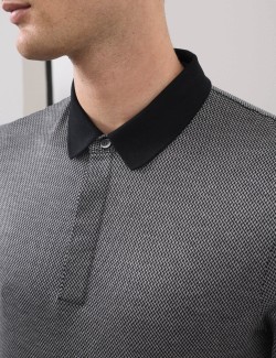 Pure Cotton Textured Long Sleeve Polo Shirt