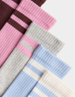 5pk Cotton Rich Ribbed Striped Socks (6 Small - 7 Large)