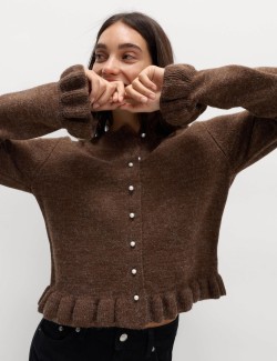 Textured Frill Detail Cardigan with Wool
