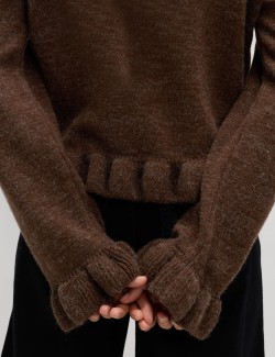 Textured Frill Detail Cardigan with Wool