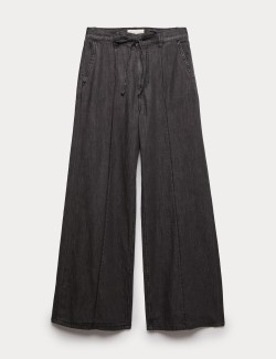 Denim Pintuck Wide Leg Jeans