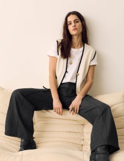 Denim Pintuck Wide Leg Jeans