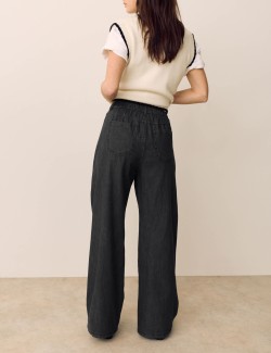 Denim Pintuck Wide Leg Jeans