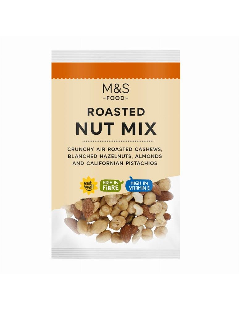 Směs pražených jader kešú ořechů, loupaných jader lískových ořechů, jader mandlí a pistácií