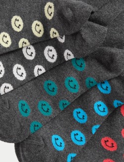 5pk Cotton Rich Faces School Socks (6 Small-7 Large)
