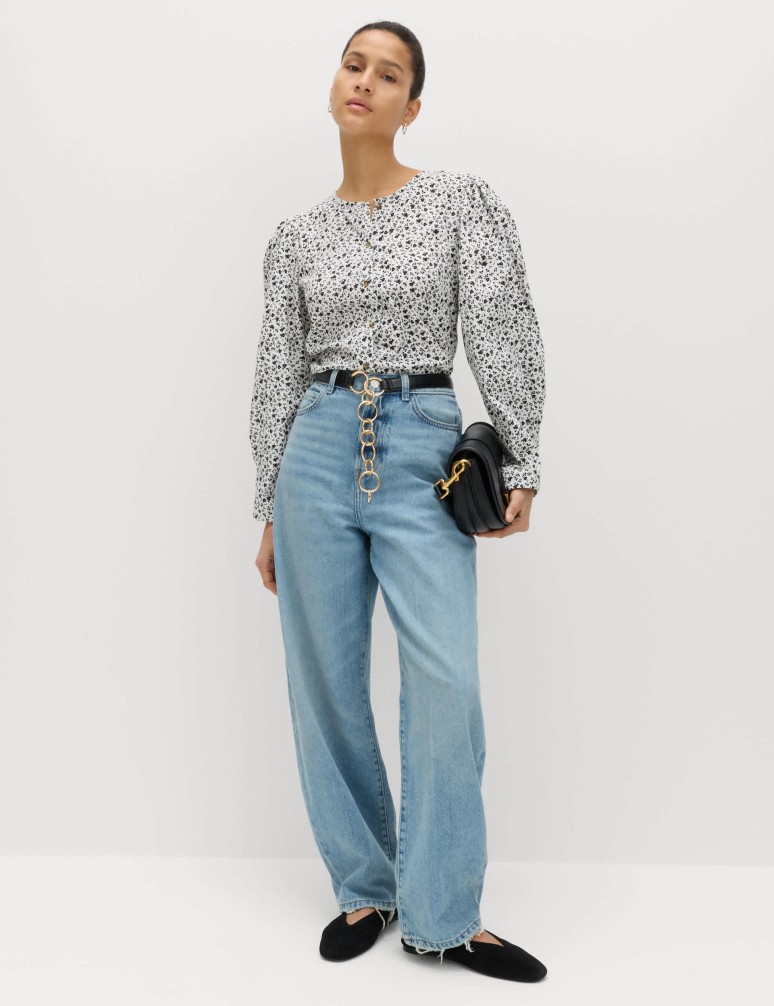 Propínací halenka z čisté bavlny s potiskem