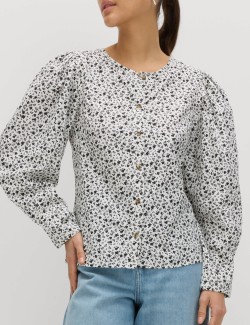 Propínací halenka z čisté bavlny s potiskem