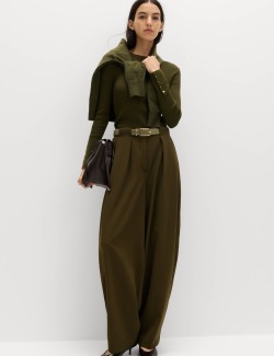 Horseshoe Pleat Front Tapered Trousers