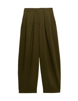 Žíhané zúžené kalhoty střihu podkovy s plisováním vepředu