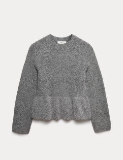 Crew Neck Peplum Jumper with Wool