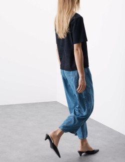 Lyocell™ Blend High Waisted Pleat Front Barrel Jeans