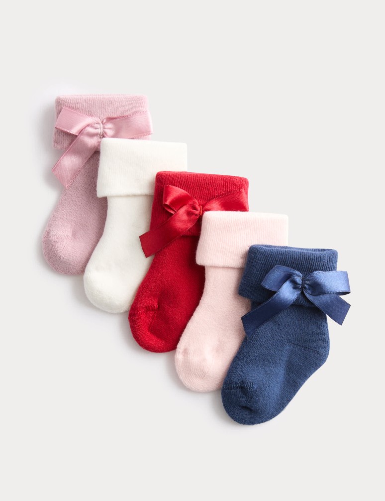 5 Pack Cotton Rich Bow Baby Socks (0-3 Years)