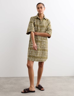 Pure Linen Dash Print Shift Dress