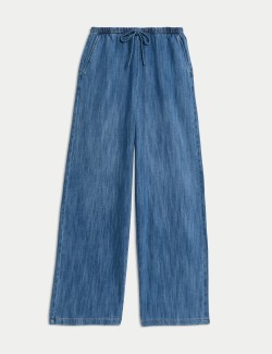 Denim Drawstring Wide-Leg Trousers
