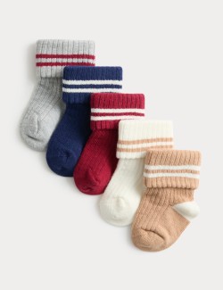 5pk Cotton Rich Striped Ribbed Socks (0-3 Years)
