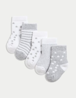 5pk Cotton Rich Terry Star Socks (0-2 Yrs)