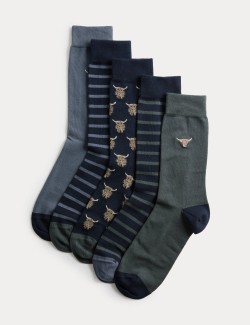 5pk Cool & Fresh™ Highland Cow Cotton Rich Socks