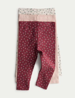 3 Pack Cotton Rich Ribbed Floral Leggings (0-6 Yrs)