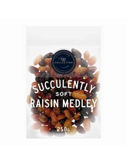 Částečně rehydratované žluté rozinky, červené rozinky a rozinky Thompson