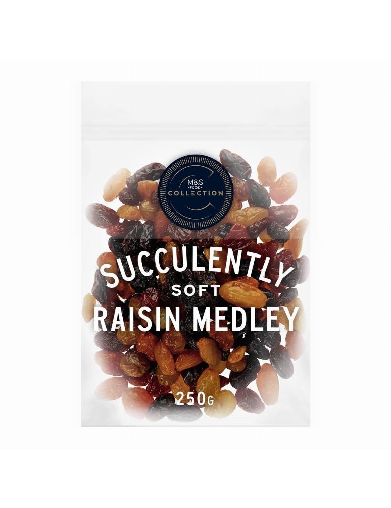 Částečně rehydratované žluté rozinky, červené rozinky a rozinky Thompson