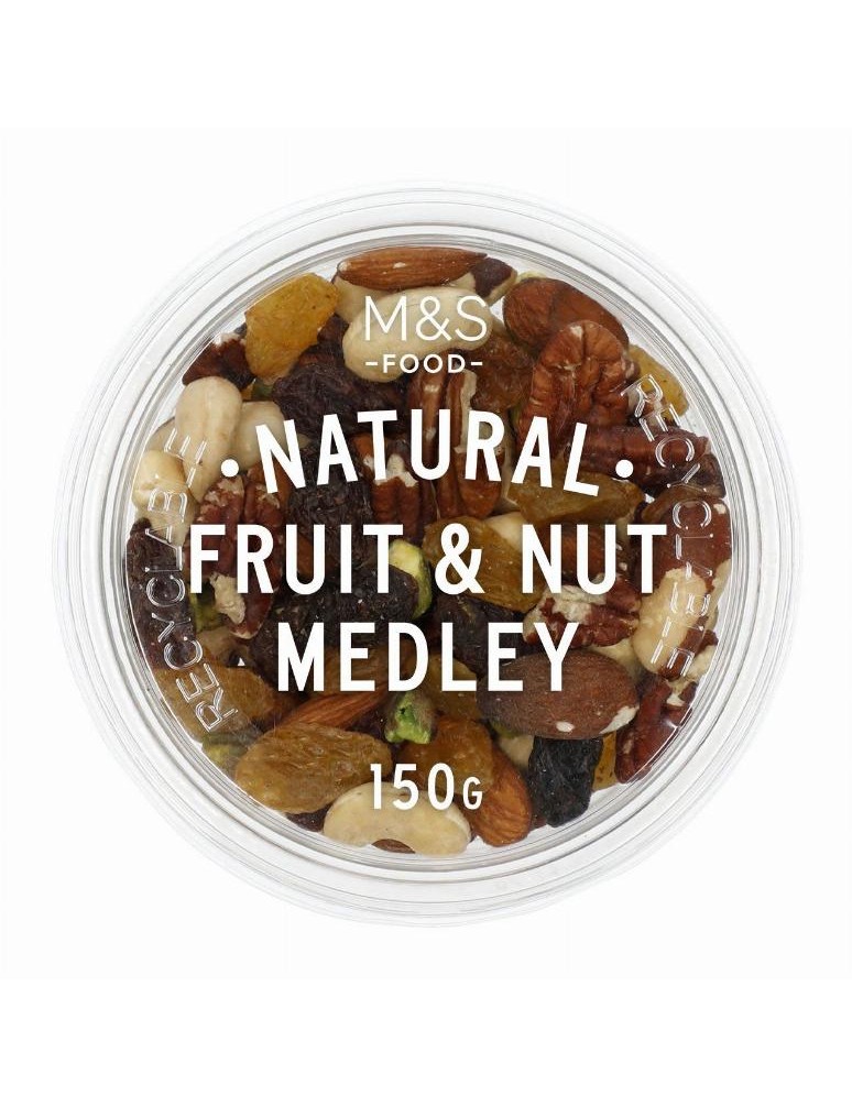 Směs rozinek, pasterovaných jader mandlí, kešu ořechů, para ořechů, pekanových ořechů a pasterovaných pistáciových ořechů