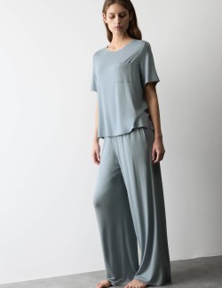 Spodní díly žerzejových pyžam s širokými nohavicemi