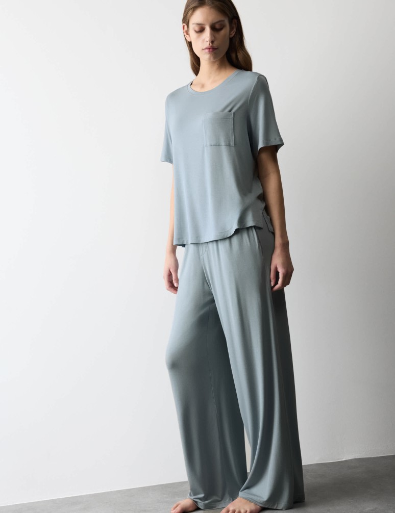 Spodní díly žerzejových pyžam s širokými nohavicemi