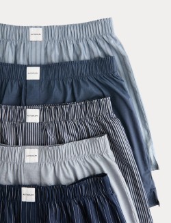 5 kusů proužkovaných tkaných boxerek Pima s vysokým podílem bavlny