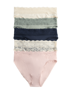 5pk Cotton Rich Printed High Leg Knickers
