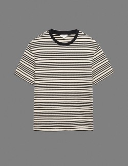 Pruhované texturované tričko volného střihu s vysokým podílem bavlny