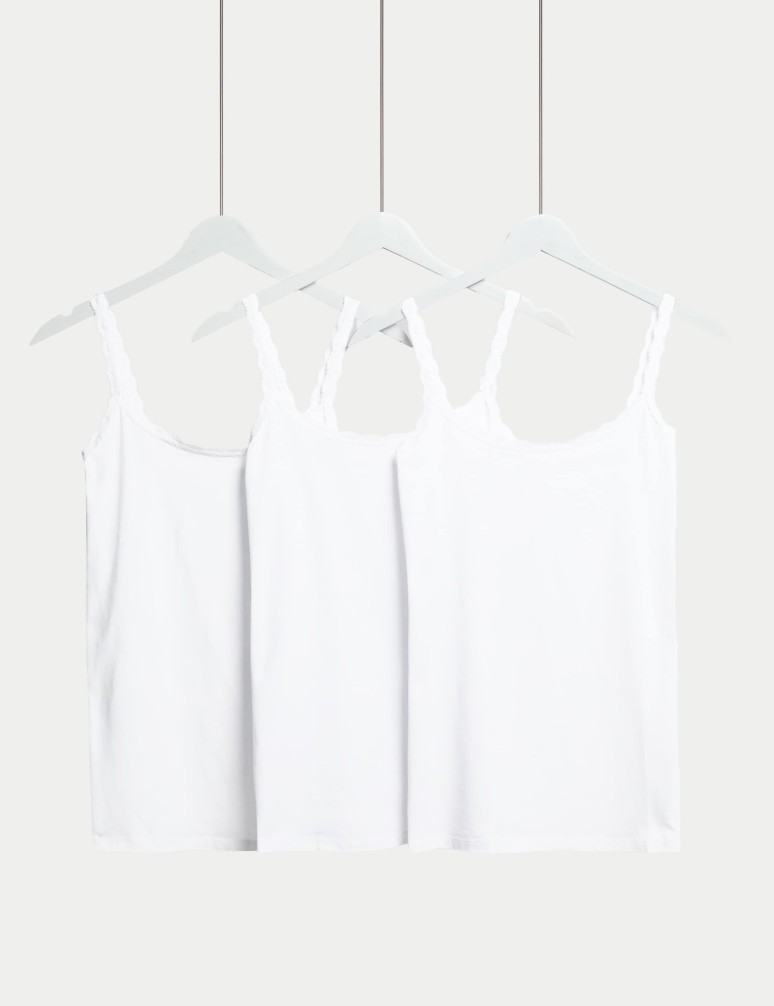 3pk Cotton Rich Lace Trim Vests