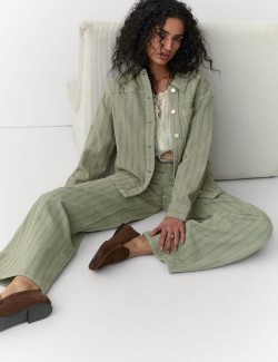 Džíny s širokými nohavicemi z čisté bavlny s texturou