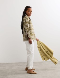 Pure Linen Dash Printed Popover Blouse