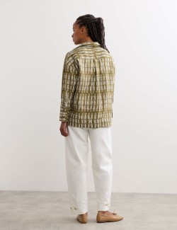 Pure Linen Dash Printed Popover Blouse