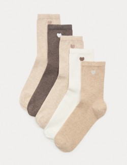 5 Pack Cotton Rich Embroidered Crew Socks