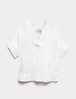 Pure Linen V-Neck Popover Top