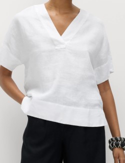Pure Linen V-Neck Popover Top