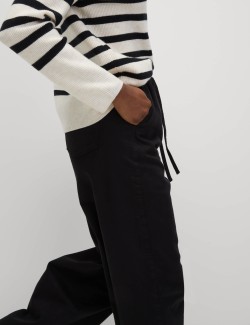 Denim Drawstring Wide-Leg Trousers