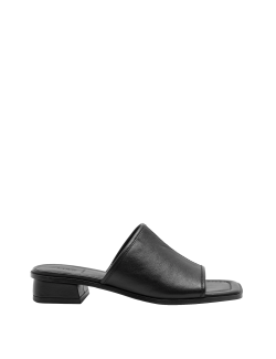 Kožené pantofle na špalíkovém podpatku s otevřenou špičkou