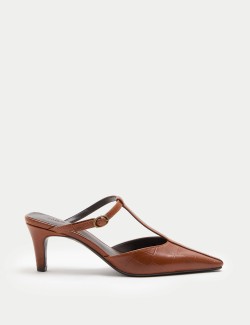 Kožené krokodýlové pantofle na nízkém podpatku s T-páskem