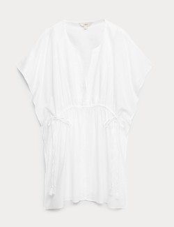 Kaftanové mini šaty z čisté bavlny s ozdobným zavazováním