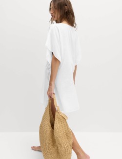 Kaftanové mini šaty z čisté bavlny s ozdobným zavazováním