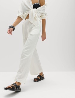 Plážové kalhoty se stahovací šňůrkou, z čisté bavlny