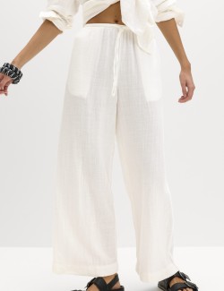 Plážové kalhoty se stahovací šňůrkou, z čisté bavlny