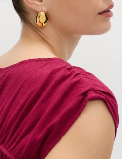 Ruched Scoop Neck Regular Fit Top with Linen