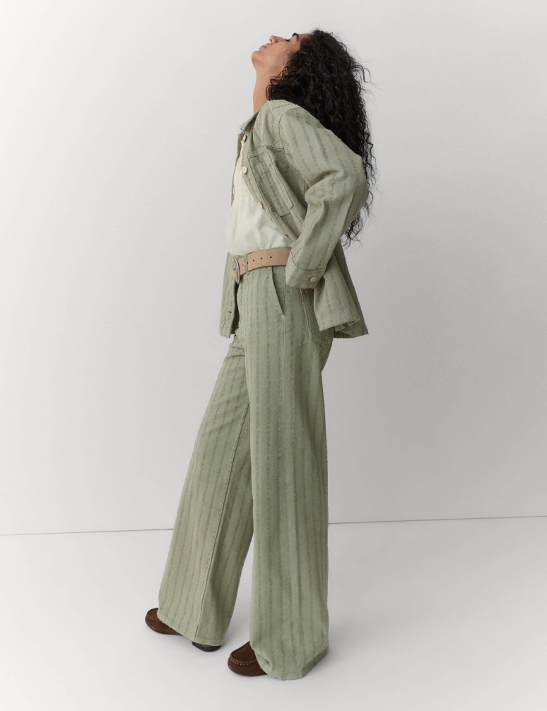 Pure Cotton Textured Denim Wide Leg Jeans