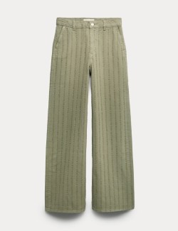 Pure Cotton Textured Denim Wide Leg Jeans